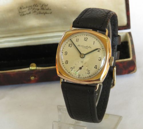 9ct Gold Cushion Cased Wristwatch from Ths Russell, 1944