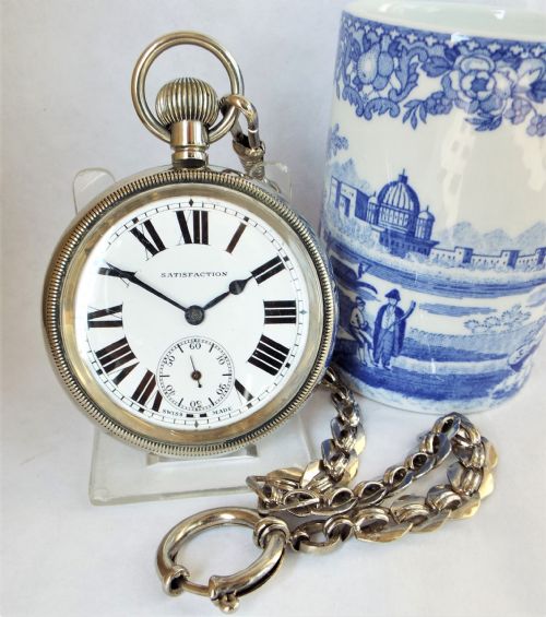 A 1920s Satisfaction Pocket Watch & Chain.