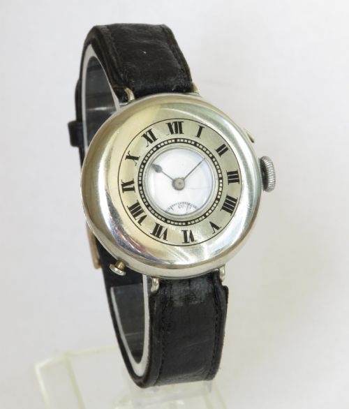 Gents Antique Silver Half Hunter Trench Watch