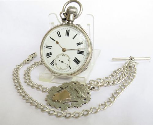 Antique Silver Ehrhardt Pocket Watch & Albert