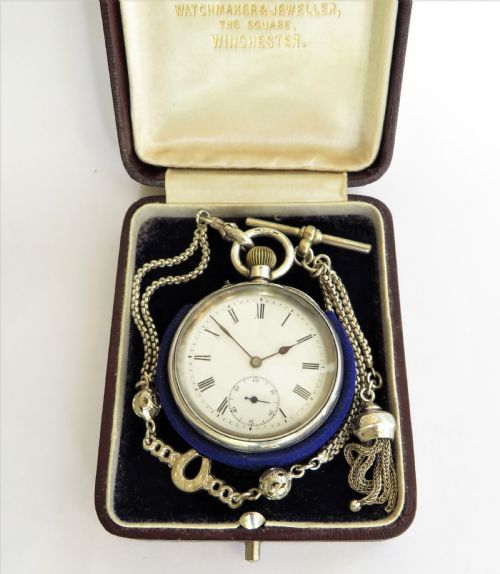 fig 1. Antique silver fob watch and chain