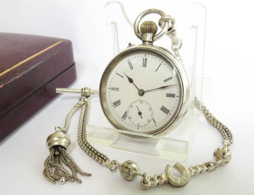 Antique Silver Fob Watch and Chain