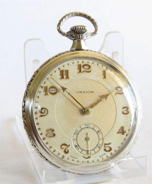 fig 1. 1928 silver Orator pocket watch