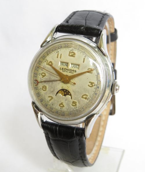 Gents 1950s Leonidas Triple Date Wrist Watch