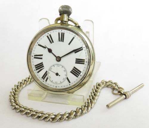 Antique Nickel Pocket Watch and Chain.