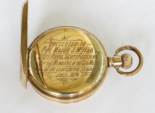 fig 1. Cyma half hunter pocket watch, Scots Fusiliers history