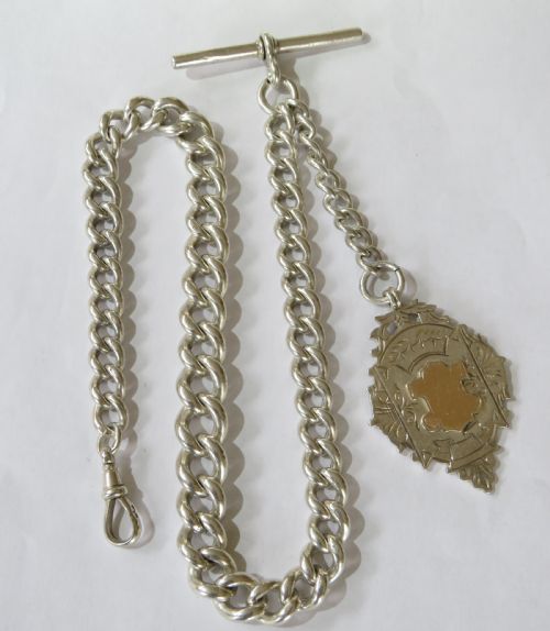 Heavy Victorian Sterling Silver Albert Chain and Fob
