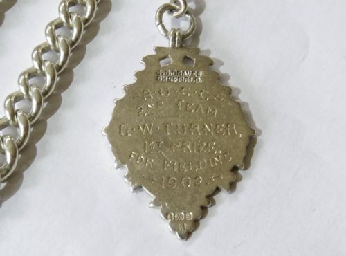 fig 1. Heavy Victorian sterling silver albert chain and fob