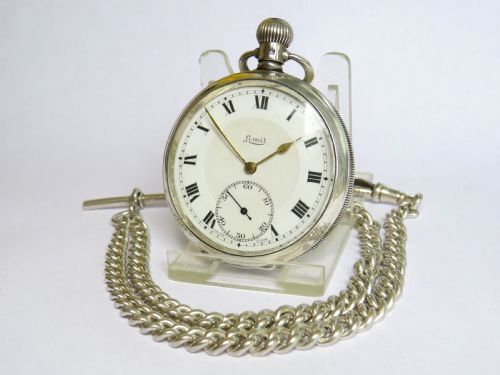 1931 Silver Limit Pocket Watch and Double Chain