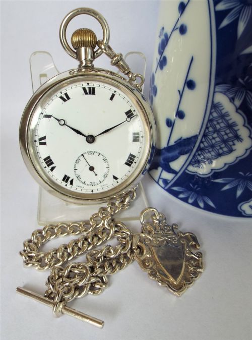 1920s Rival Silver Pocket Watch and Chain.