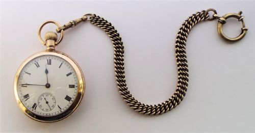 fig 1. Antique 1914 Waltham pocket watch & chain.
