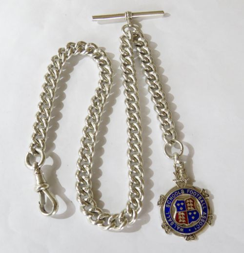Antique Silver Single Pocket Watch Chain and Fob