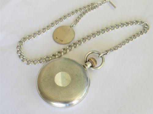 fig 1. 1924 silver Record pocket watch, chain & Wells fob