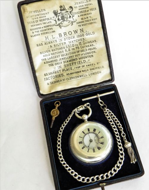 Silver Longines Half Hunter Pocket Watch & Chain