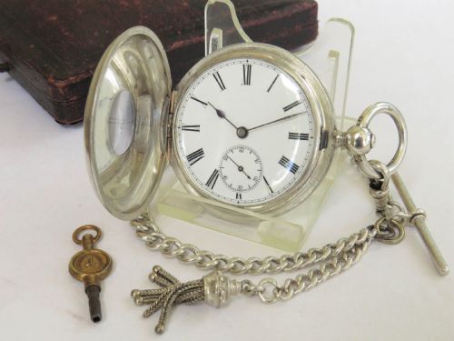 fig 1. Silver Longines half hunter pocket watch & chain