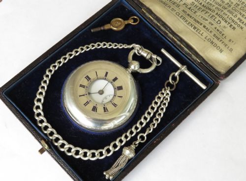fig 2. Silver Longines half hunter pocket watch & chain