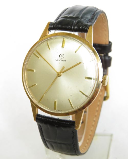 Gents 9 Carat Gold Cyma Wrist Watch, 1966