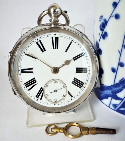 Large Antique Silver Fusee Pocket Watch, 1893.