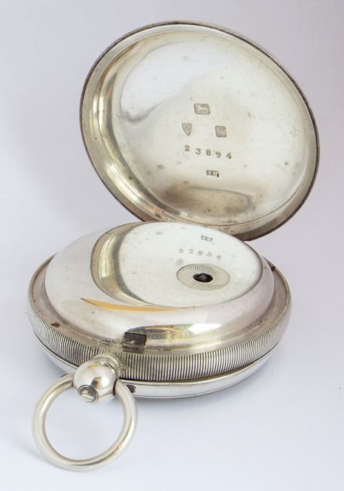 fig 2. Large antique silver fusee pocket watch, 1893.