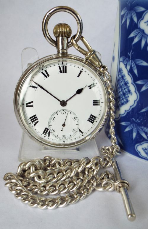 Antique 1915 Silver Limit Pocket Watch & Chain.