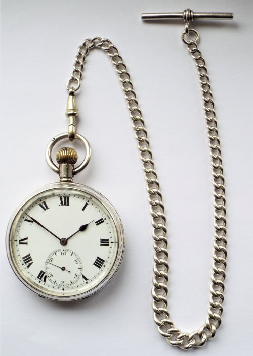 fig 1. Antique 1915 Silver Limit pocket watch & chain.