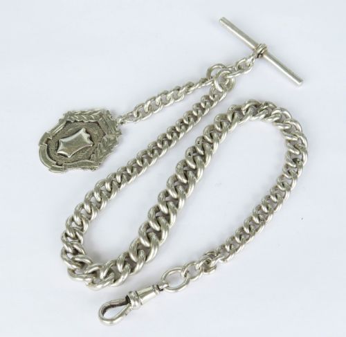 Antique Single Silver Watch Chain