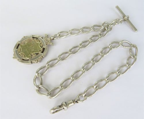 Antique Silver Watch Chain and Fob