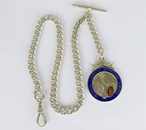 fig 1. Antique silver watch chain and Britannia silver fob