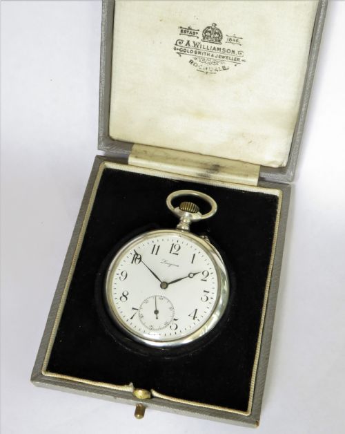 fig 1. Antique silver Longines pocket watch, 1908