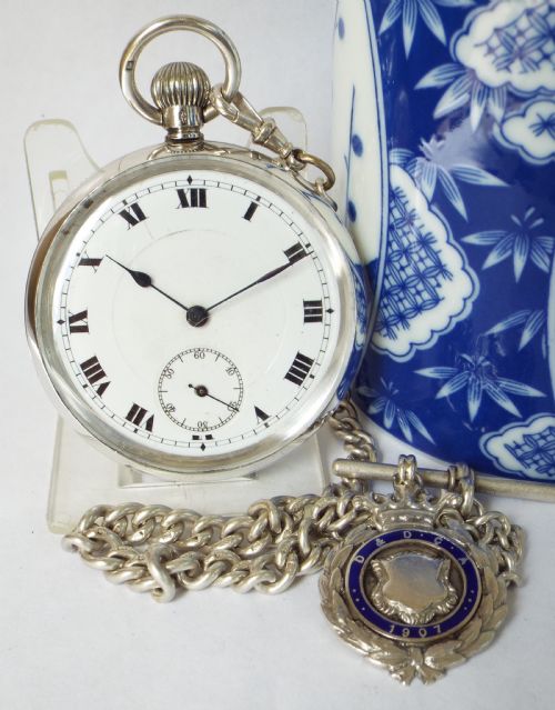 Antique Silver Pocket Watch, 1919 & Chain.