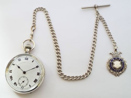 fig 2. Antique silver pocket watch, 1919 & chain.