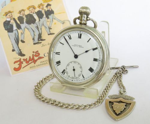Antique Silver Pocket Watch & Chain, Frys Chocolate, Bristol