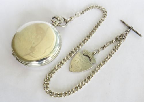 fig 3. Antique silver pocket watch & chain, Frys chocolate, Bristol