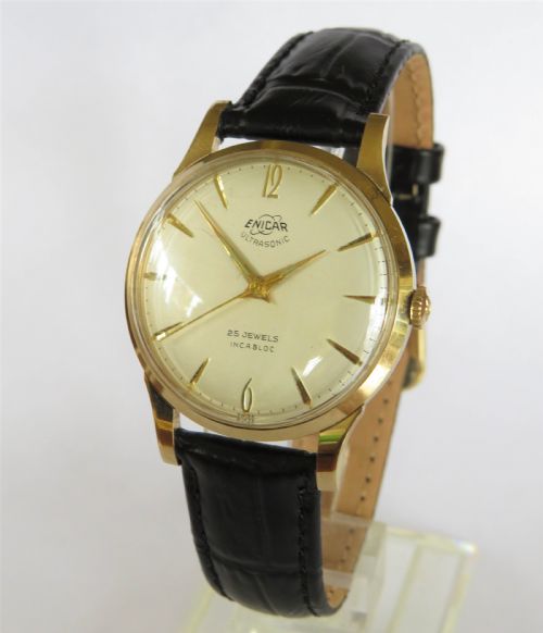 Gents 9ct Gold Enicar Ultrasonic Wrist Watch, 1956
