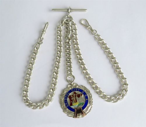 Antique Silver Double Watch Chain and Bristol Fob