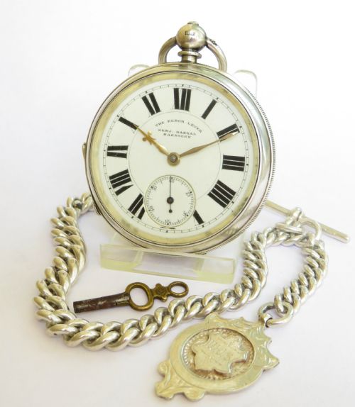 Large Antique the Eldon Lever Pocket Watch and Chain
