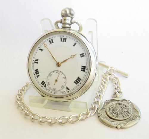 Antique Silver Buren Pocket Watch and Albert