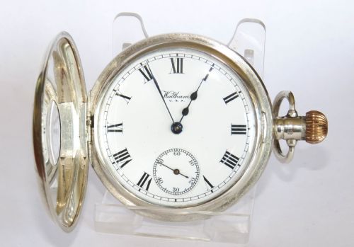 fig 1. Silver Waltham half hunter pocket watch, 1908