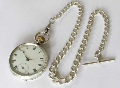 fig 1. Antique silver pocket watch and chain