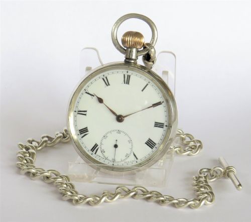 Antique Silver Pocket Watch and Chain