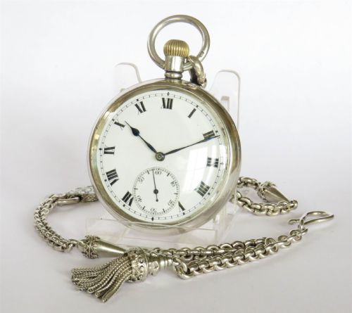 Vintage 1930s Silver Syren Pocket Watch and Chain