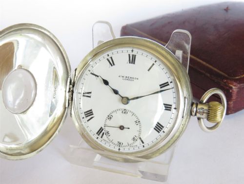 fig 1. Silver half hunter pocket watch for J W Benson