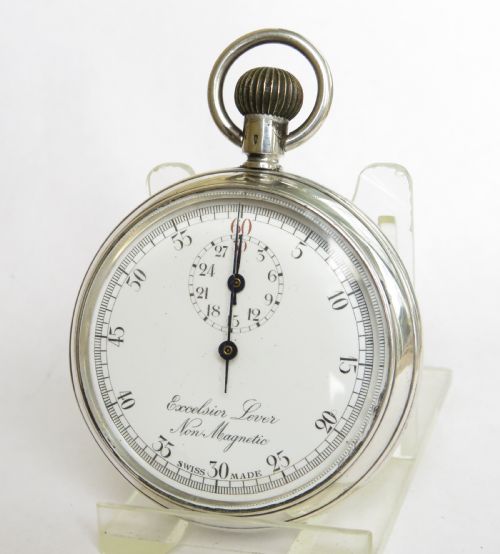 Rare Antique Silver Excelsior Lever Stopwatch