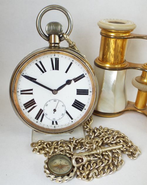 Antique Goliath Pocket Watch and Chain, Circa 1910s.