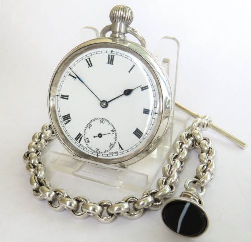 Antique Silver Dimier Freres Pocket Watch and Chain
