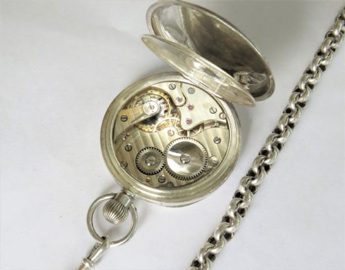 fig 1. Antique silver Dimier Freres pocket watch and chain