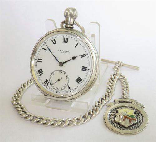 Silver J W Benson Pocket Watch and Chain