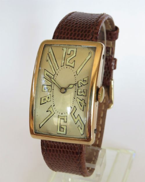 Gents Large 14ct Gold Art Deco Mobile Watch from Lesquereux