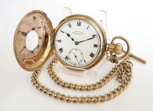 1930s Bravingtons Renown Half Hunter Pocket Watch and Chain