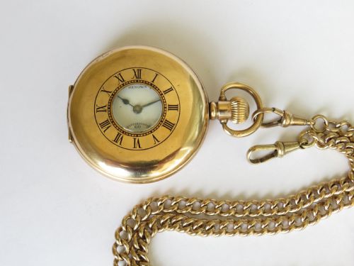 fig 1. 1930s Bravingtons Renown half hunter pocket watch and chain